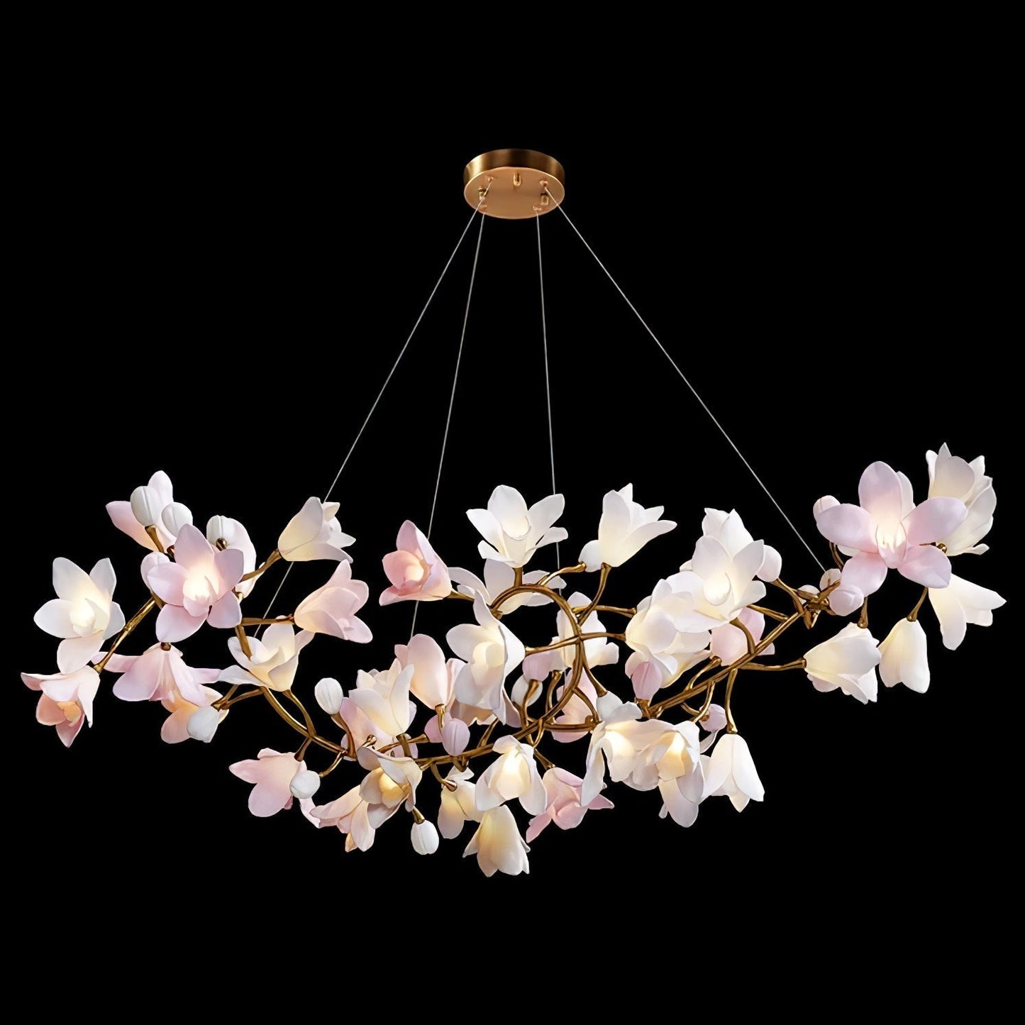 Circular Blossom Chandelier ? 39.4″ x W 15.7″ x H 17.7″ / L 100cm x W 40cm x H 45cm / Brass & Pink Chandelier