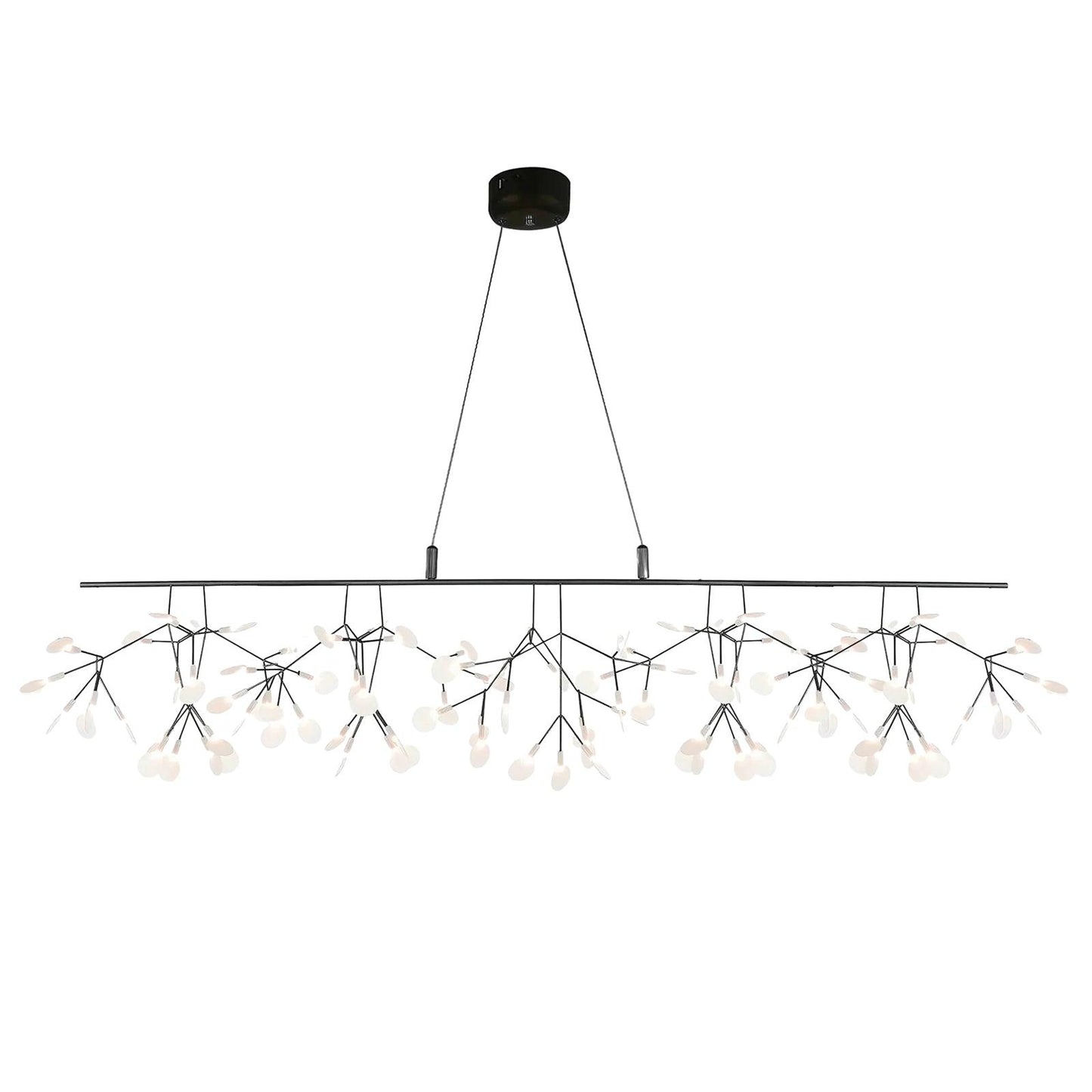 Long Style Firefly LED Chandelier Model B L 59″ x W 19.7″ / L 150cm x W 50cm / Black & Warm Light / Wall switch