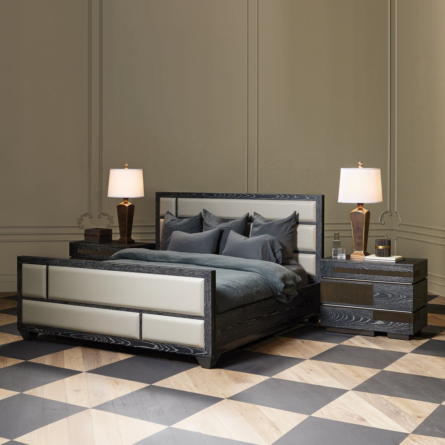 Global Views Brazil Queen Bed-Black Cerused Oak