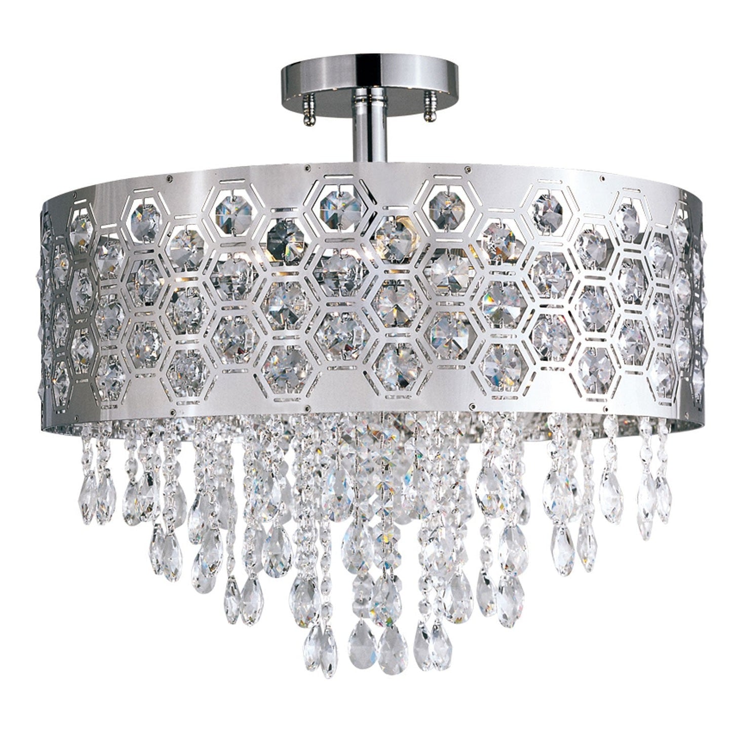 Inset Pentagons 17 Inch Chrome Six-Light Pendant