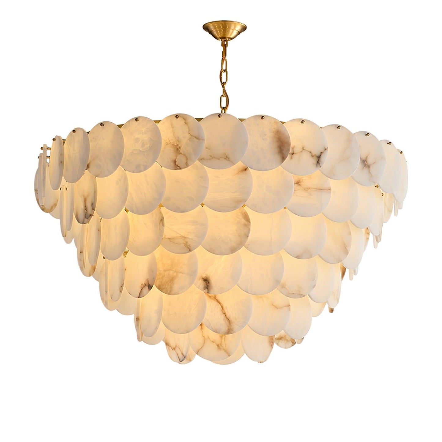 Alabaster Shell Brass Chandelier 6 layers Dia 43.3″ x H 35.4″ / Dia 110cm x H 90cm (E14*30) / Brass & White Chandelier
