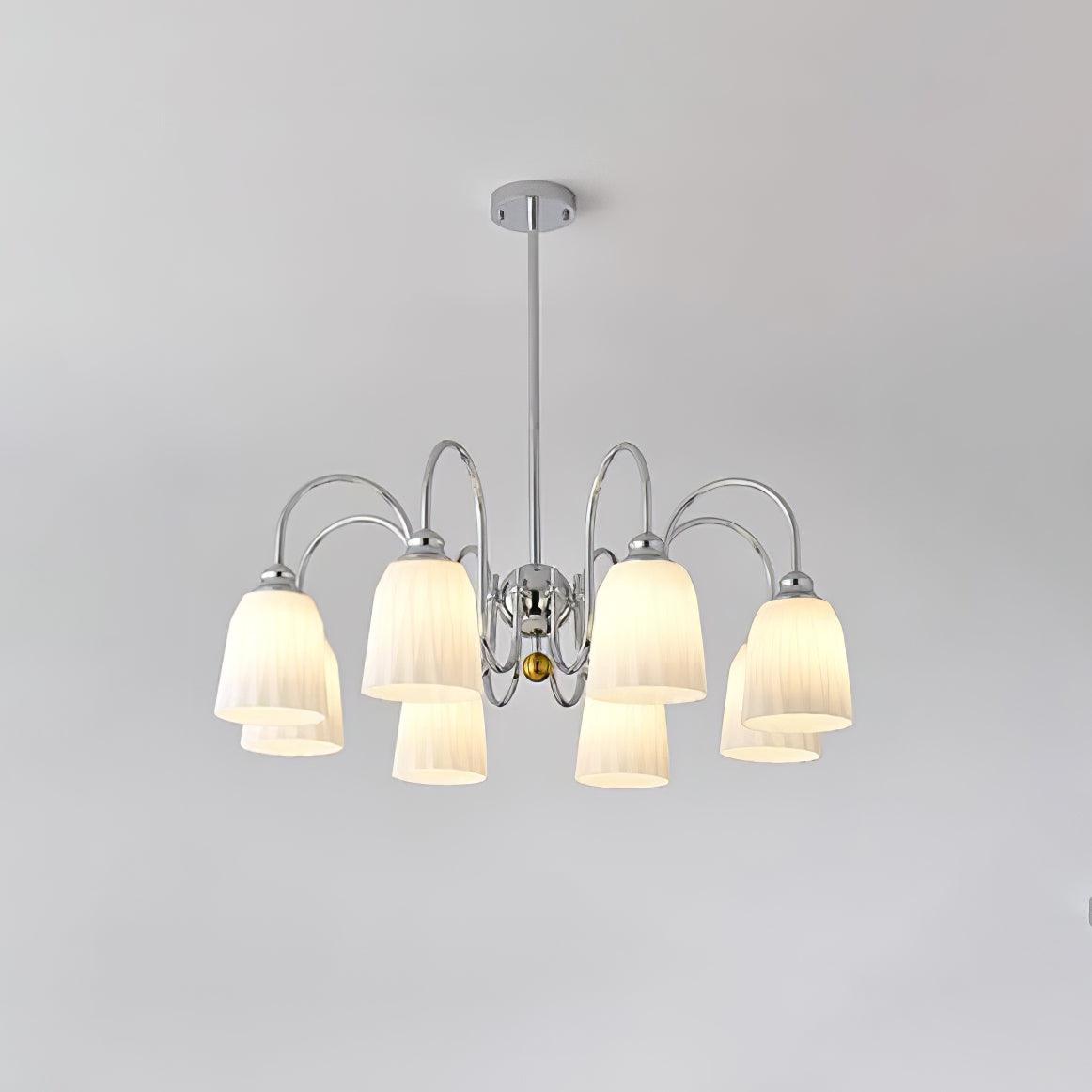 Bauhaus Pleated Chandelier 8 Lamps ? 31.5″ x H 15″ / Dia 85cm x H 53cm / Chrome & White Chandelier