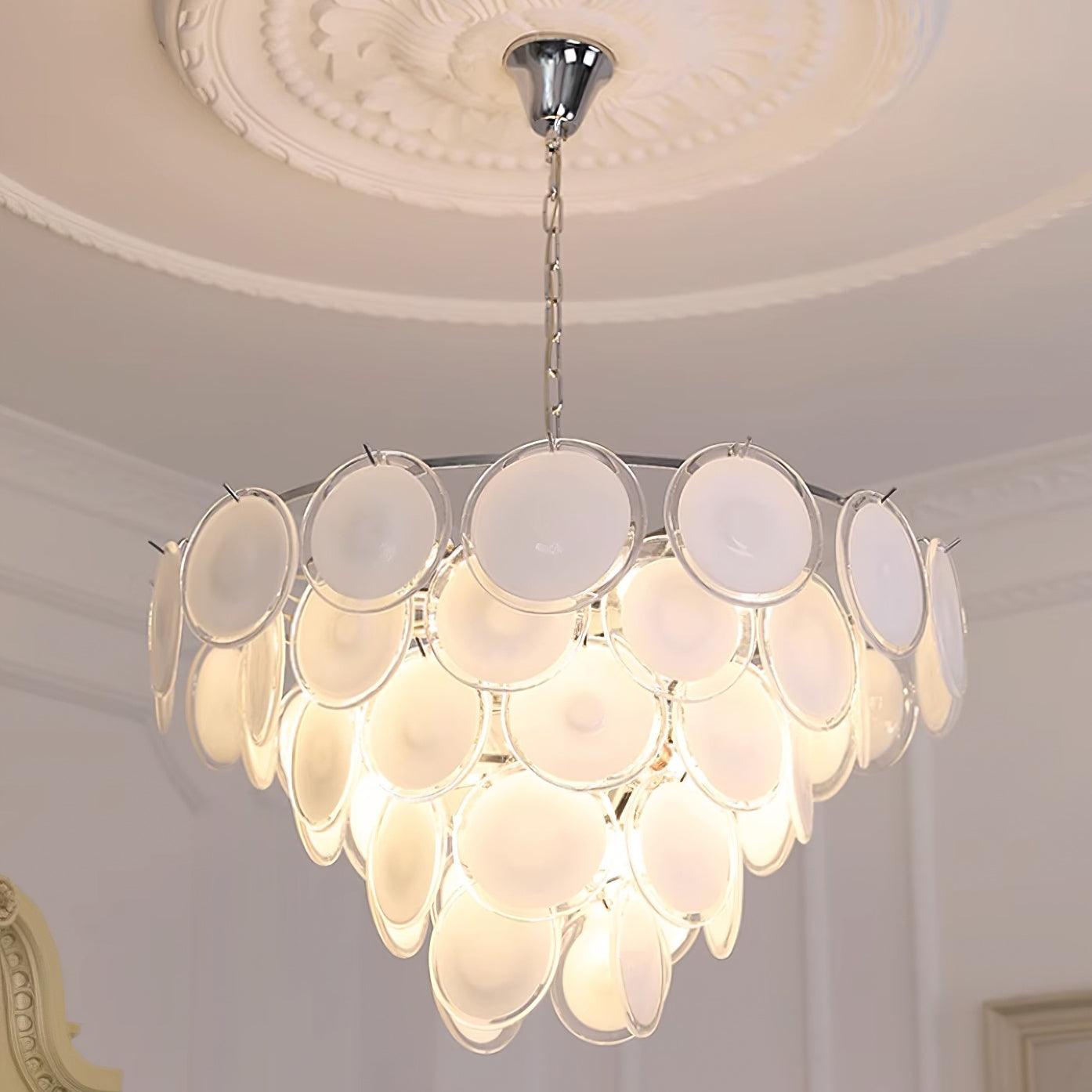 Bettina Murano Chandelier Dia 31.4″ x H 19.6″ / Dia 80cm x H 50cm / Chrome & White glass Chandelier