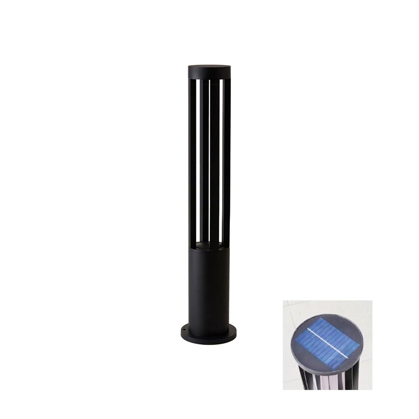 Black Cylindrical Garden Outdoor Light with Solar Panel Dia 4.1″ x H 31.5″ / Dia 10.5cm x H 80cm / Black / Warm Light