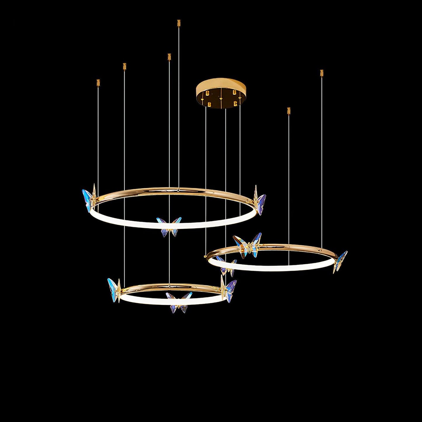 Blue Butterfly Chandelier Dia 15.7″ + 23.6″+ 31.4″ / Dia 40cm + 60cm + 80cm / Gold / Warm White Chandelier