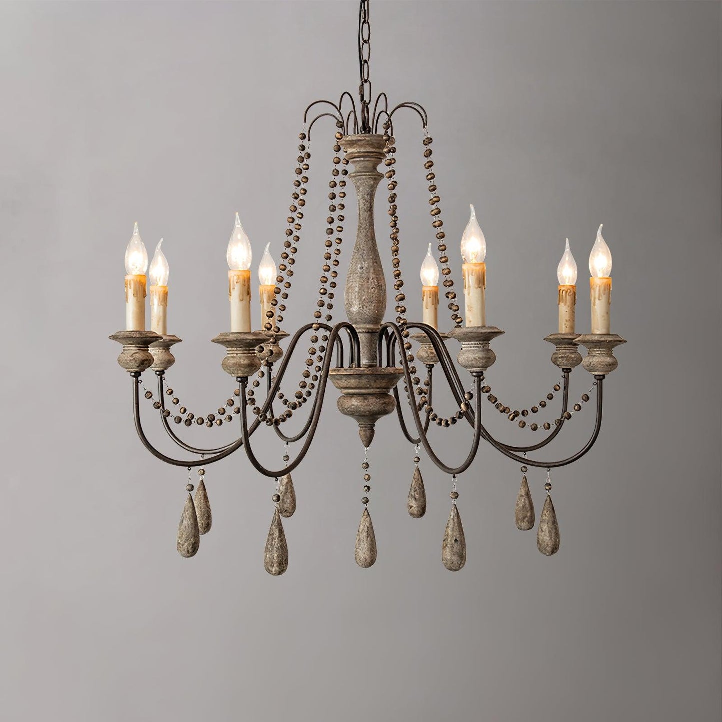 Candle Style Beaded Chandelier 8heads Φ 32.7″ x H 31.1″ / Dia 83cm x H 79cm / Vintage color Chandelier