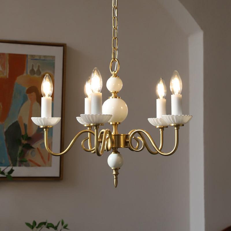 Carlita Chandelier 5 heads Dia 65cm x H 38cm / Dia 25.5″ x H 14.9″ / Brass & White Chandelier