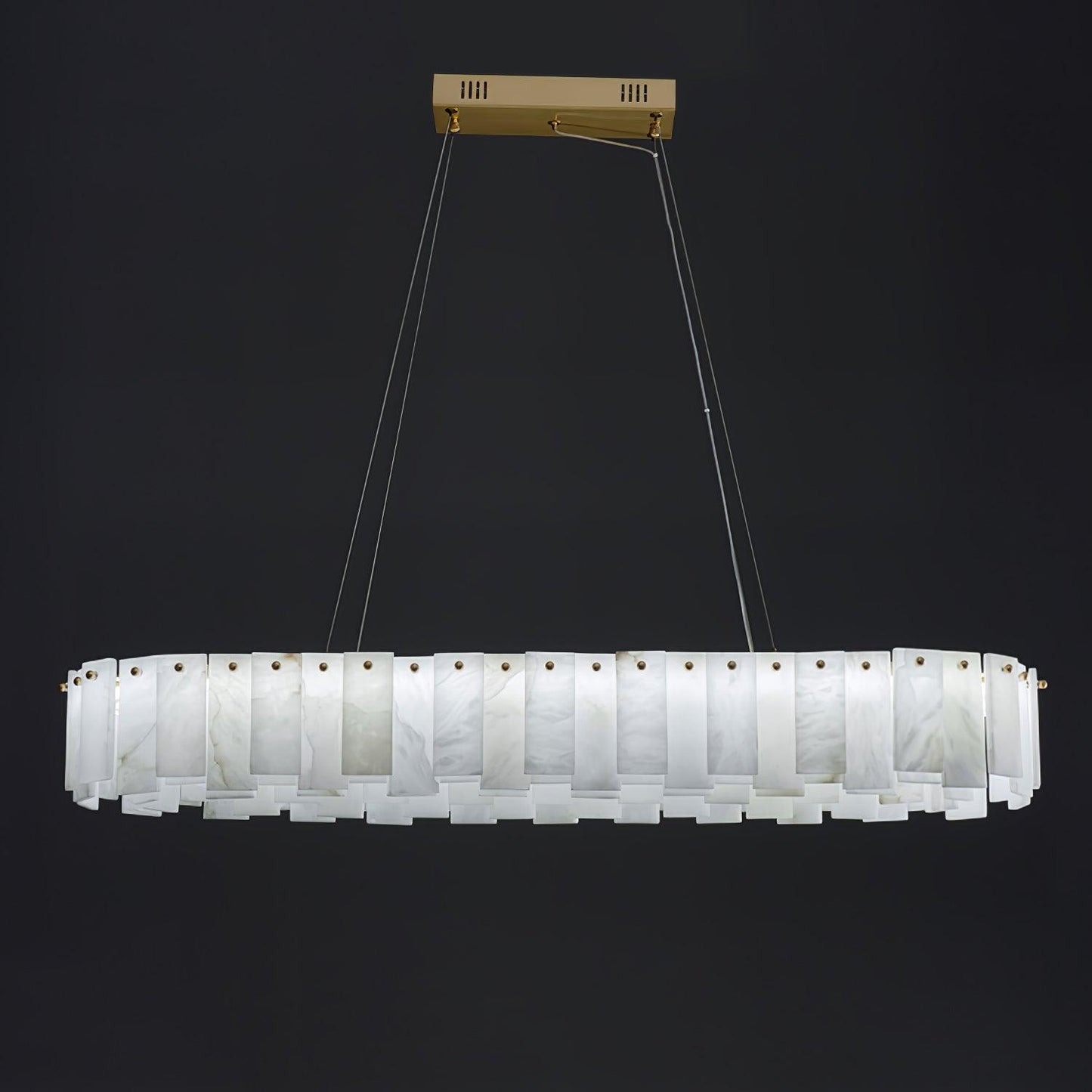 Celestial Alabaster Round Chandelier Long L 47.2″ x W 13.8″ x H 5.5″ / L 120cm x W 35cm x H 14cm / Brass & White / Warm