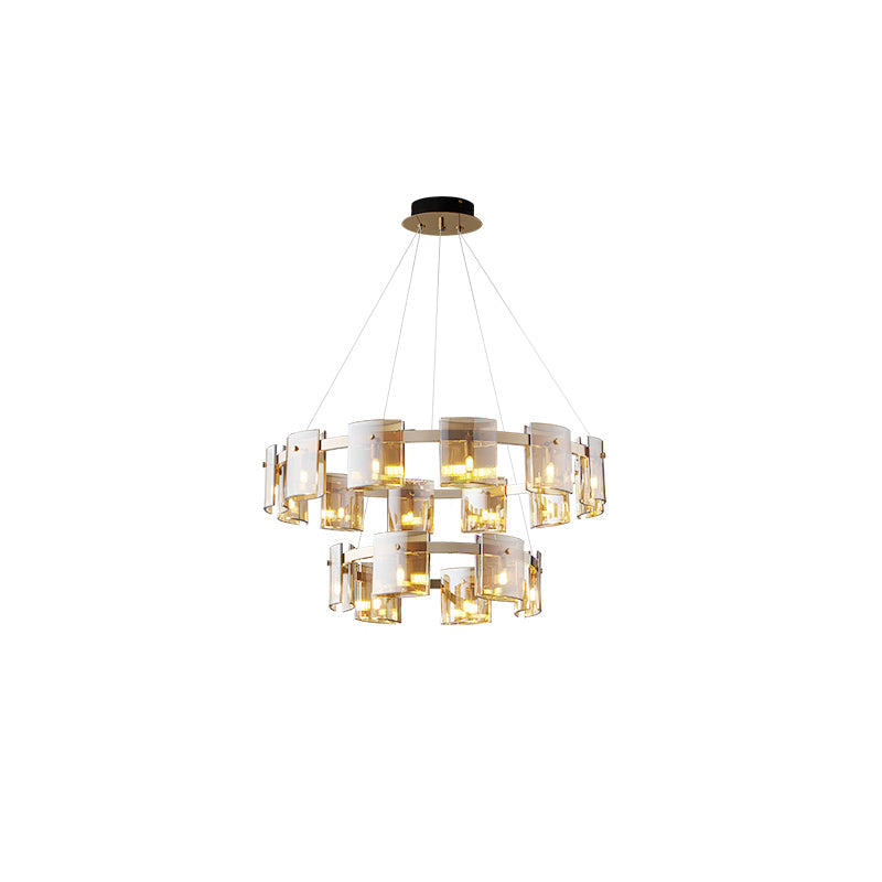Corlota Chandelier 2 Layers Dia 39.4″ + Dia 23.6″ / Dia 100cm + Dia 60cm / Gold Chandelier