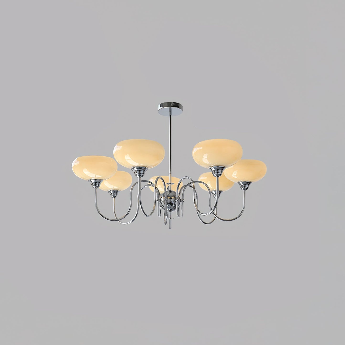 Creamy Persimmon Chandelier 7 Lamps Dia 35.4″ x H 20.5″ / Dia 90cm x H 52cm / Chrome & Creamy yellow Chandelier