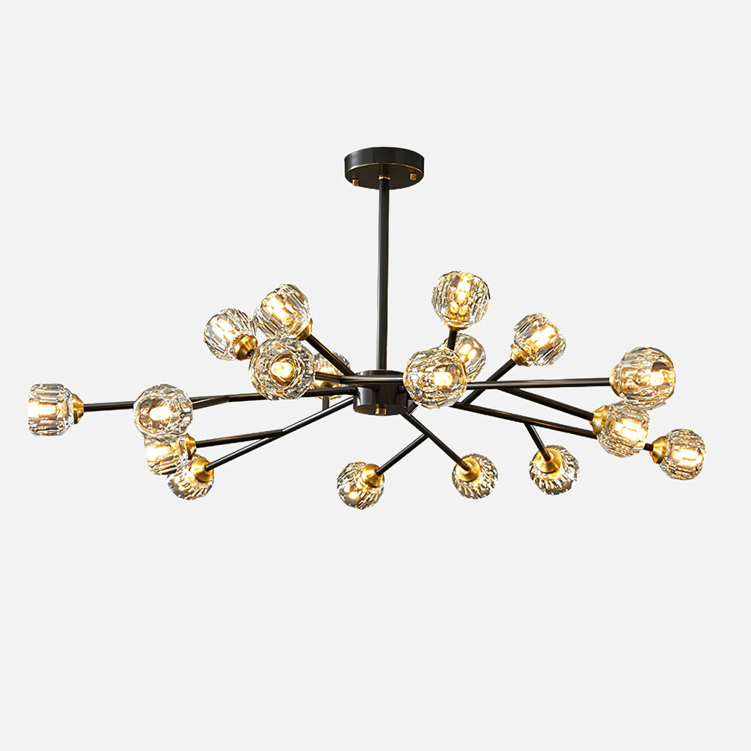 Crystal Ball Round Cluster Chandelier 18heads ? 42.5″ x H 17.7″ / Dia 108cm x H 45cm / Black brushed gold & Clear
