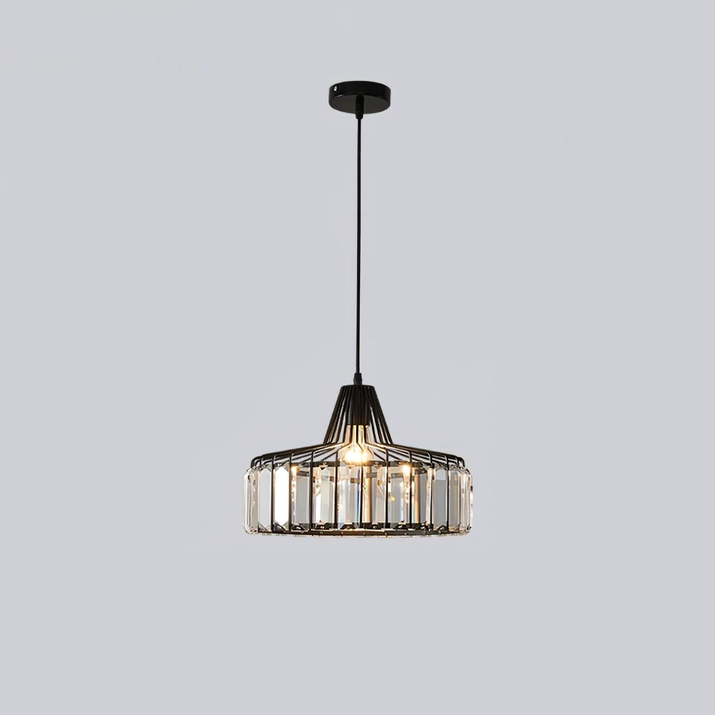 Crystal Drum Pendant Lamp ? 12.6″ x H 9″ / Dia 32cm x H 23cm / Black & Clear Pendant light