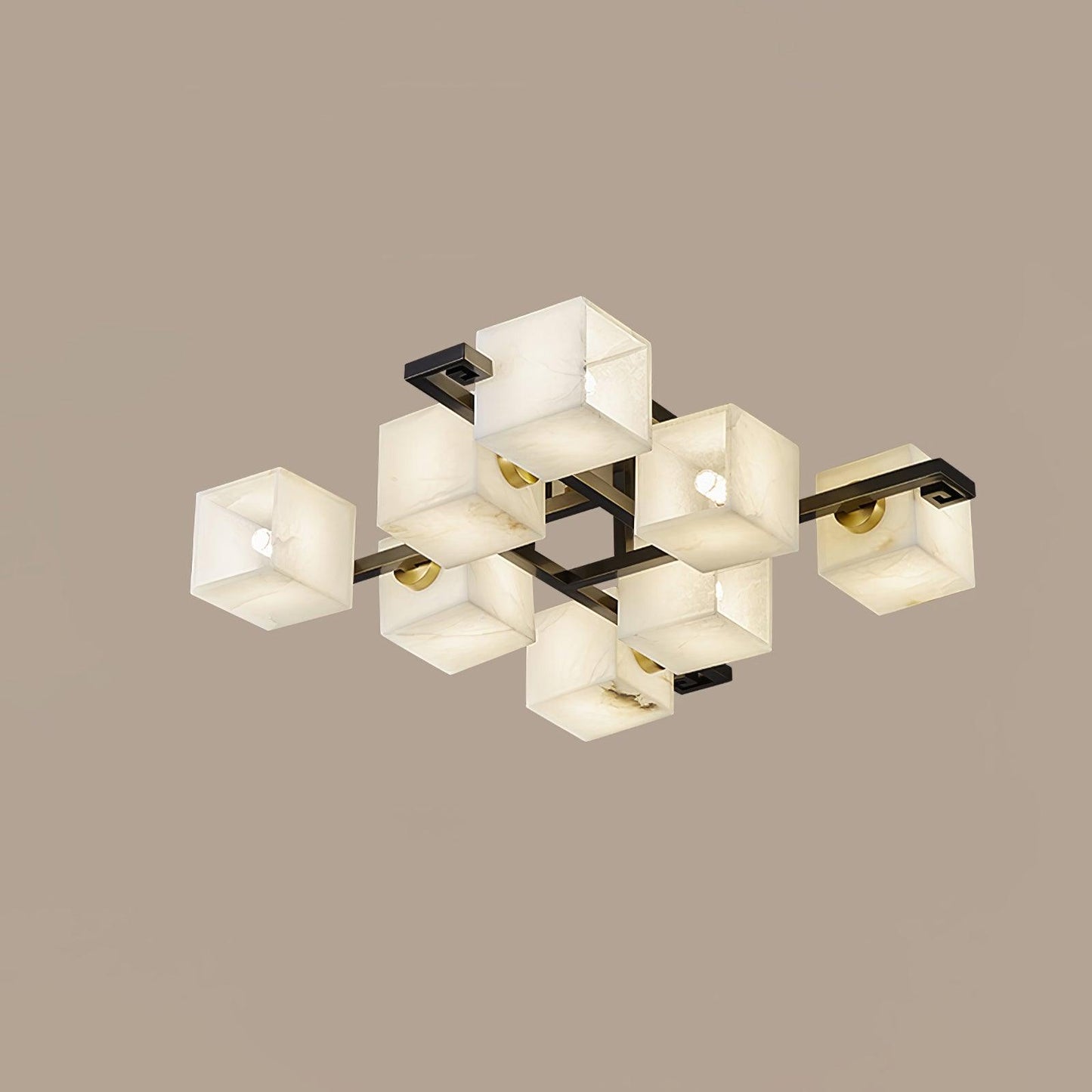 Cubist Alabaster Cluster Ceiling Lamp 8 heads L 39.4″ x W 39.4″ x H 8.3″ / L 100cm x W 100cm x H 21cm / Black & White
