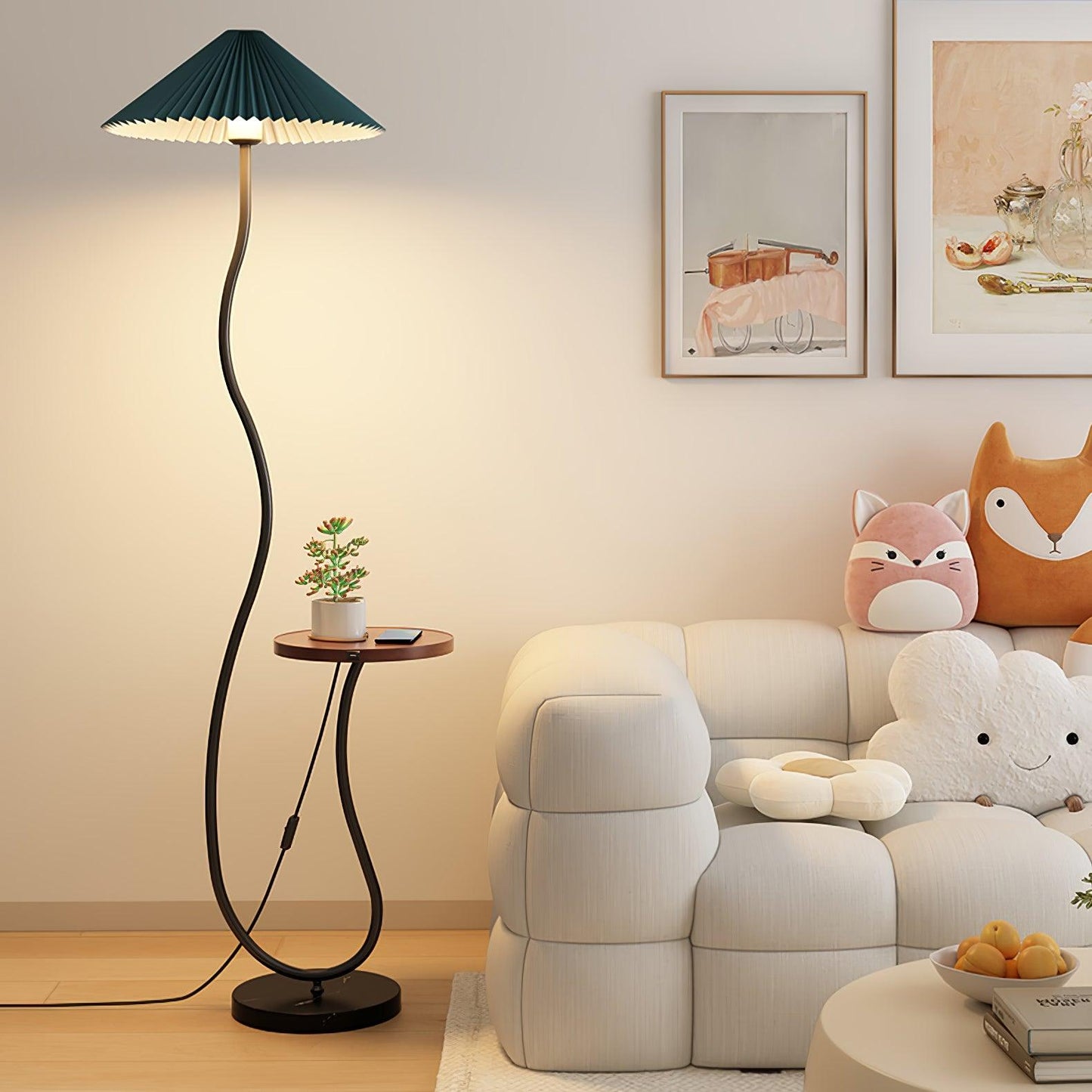 Curvatura Floor Lamp Dia 18.9″ x H 63.4″ / Dia 48cm x H 161cm / Black & Black marble & Green fabric / US Plug Floor lamp