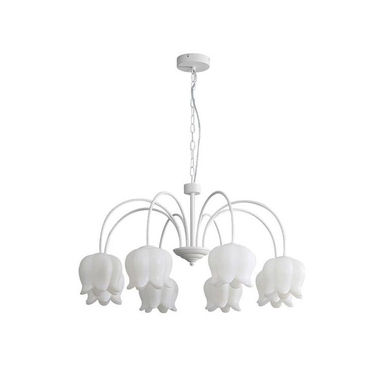 Curved Arm Bell Chandelier 8 heads Dia 31.5″ x H 15.7″ / Dia 80cm x H 40cm / White Chandelier