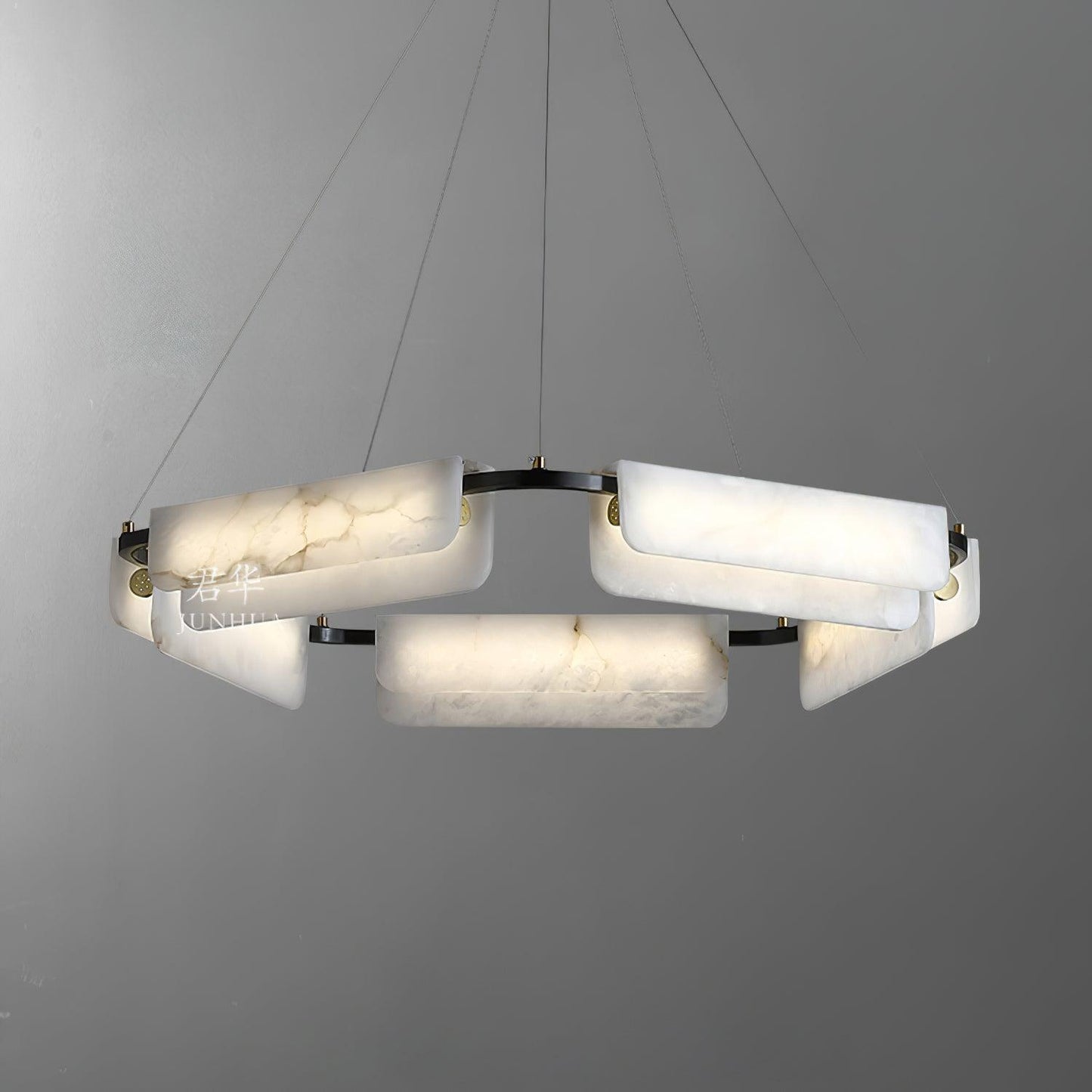 Delia Alabaster Chandelier ? 31.5″ x H 4.7″ / Dia 80cm x H 12cm / Black & White Alabaster / Warm White Chandelier
