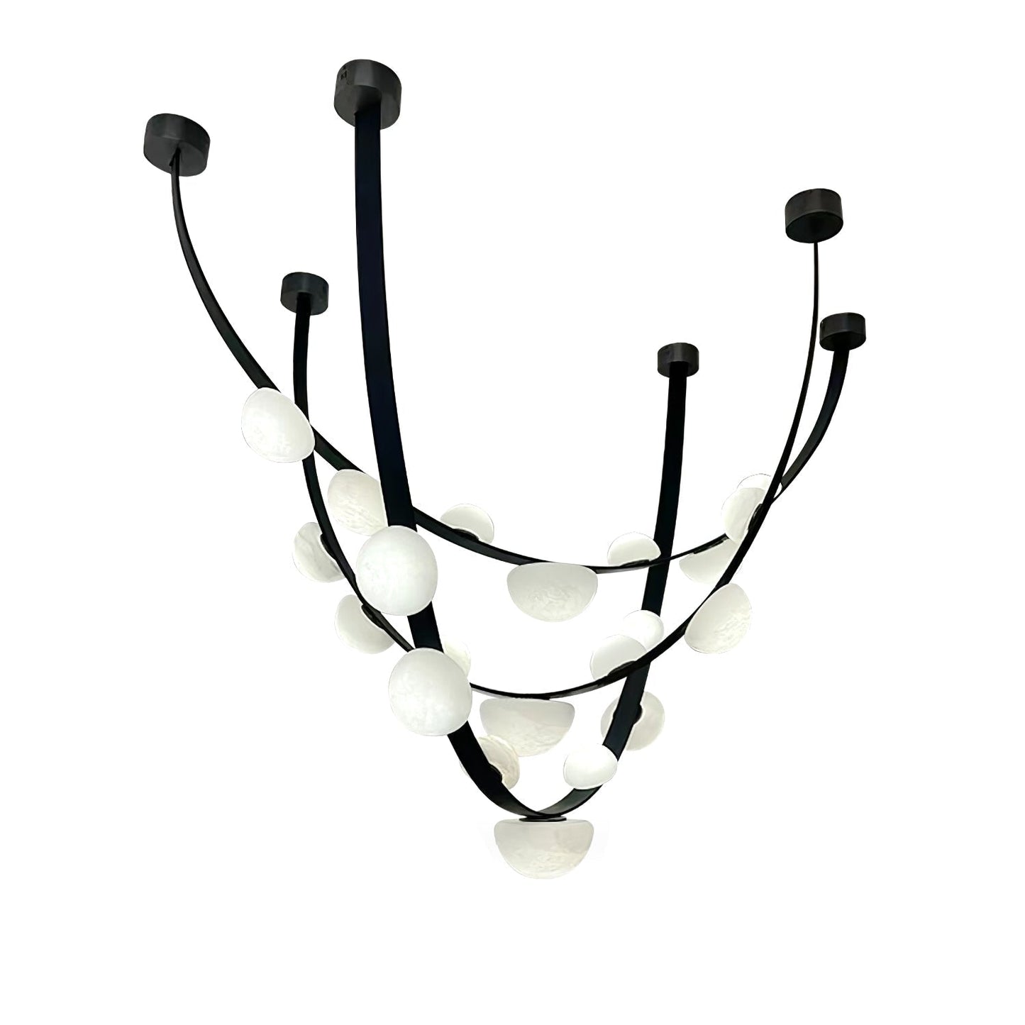 Dew Drops Alabaster Chandelier L 180cm x H 60cm / L 70.9″ x H 23.6″ / Black & White / Warm Light Chandelier