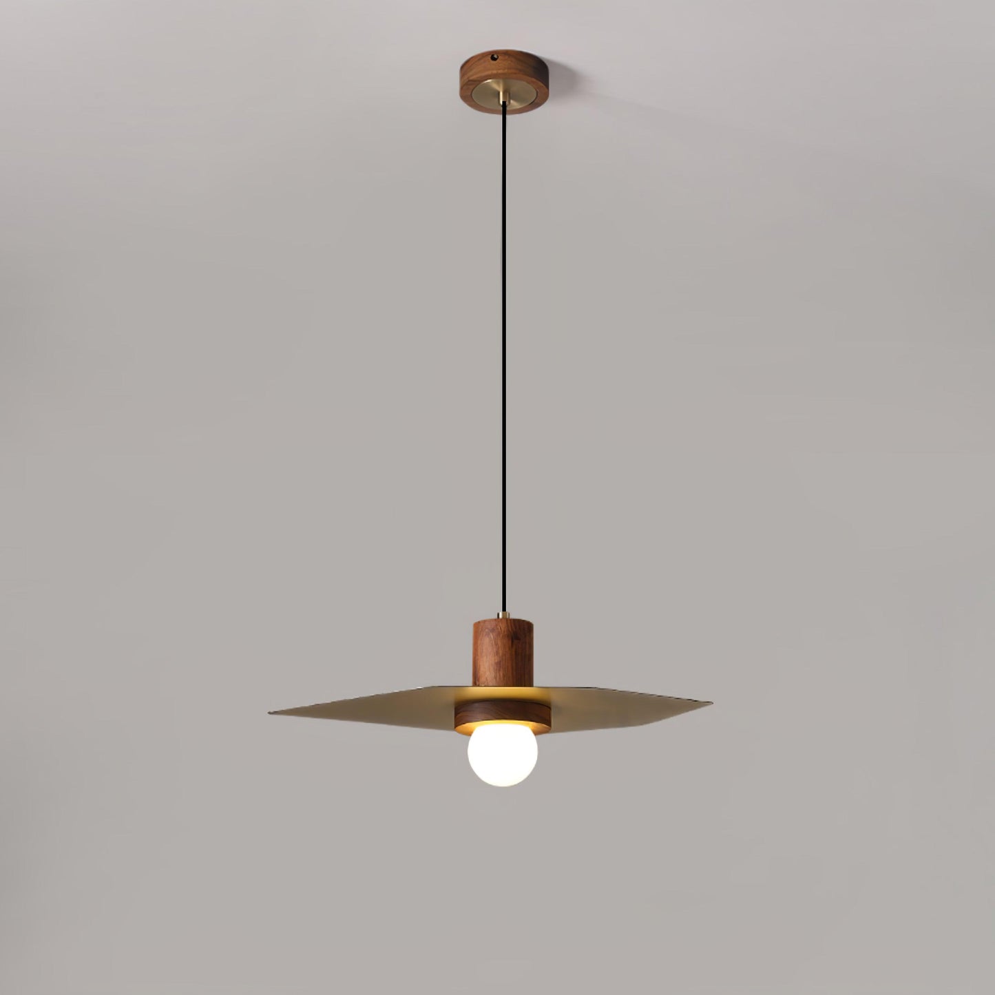 Elara Halo Pendant Lamp Dia 17.7″ x H 59.1″ / Dia 45cm x H 150cm / Walnut wood & Brass Pendant light