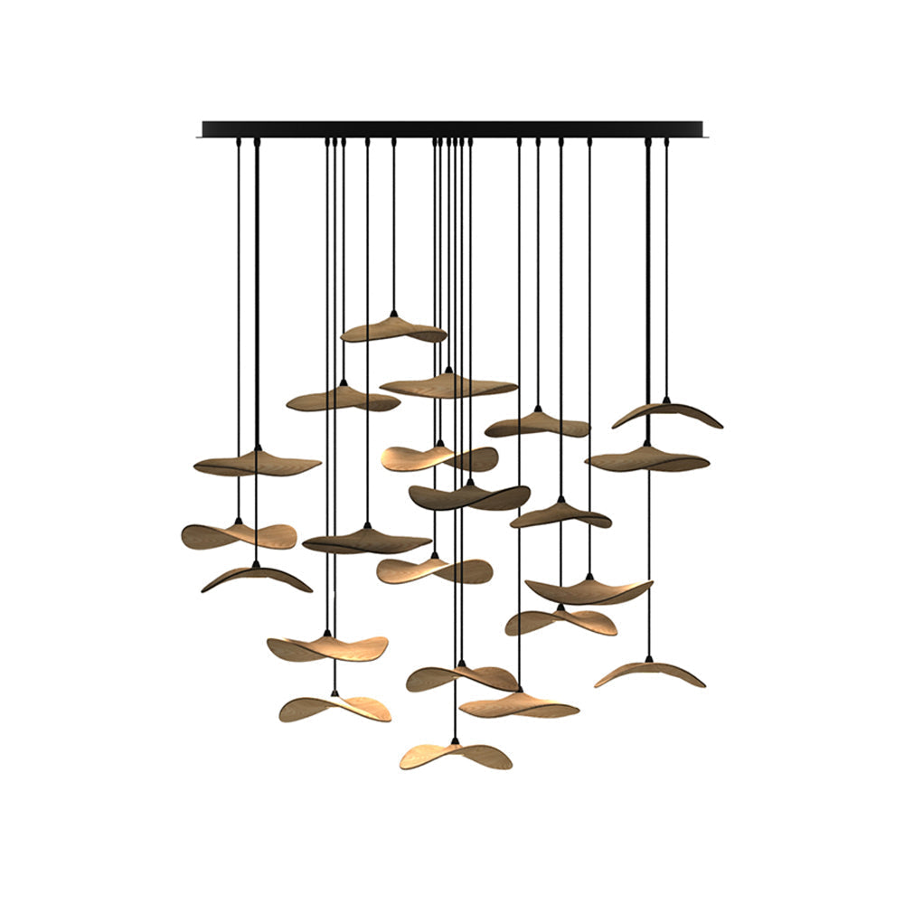 Empty Leaf Chandelier 22Heads Dia 51.2’’ x H 42.5’’ / Wood Color / Warm Light Chandelier