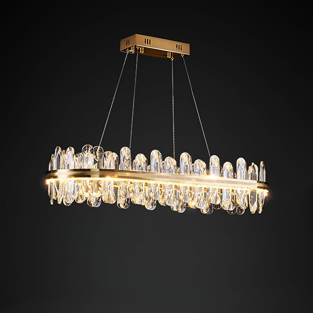 Enos Crystal Chandelier Long style L 39.4″ x W 13.8″ x H 7.9″ / L 100cm x W 35cm x H 20cm / Gold / Warm Light Chandelier