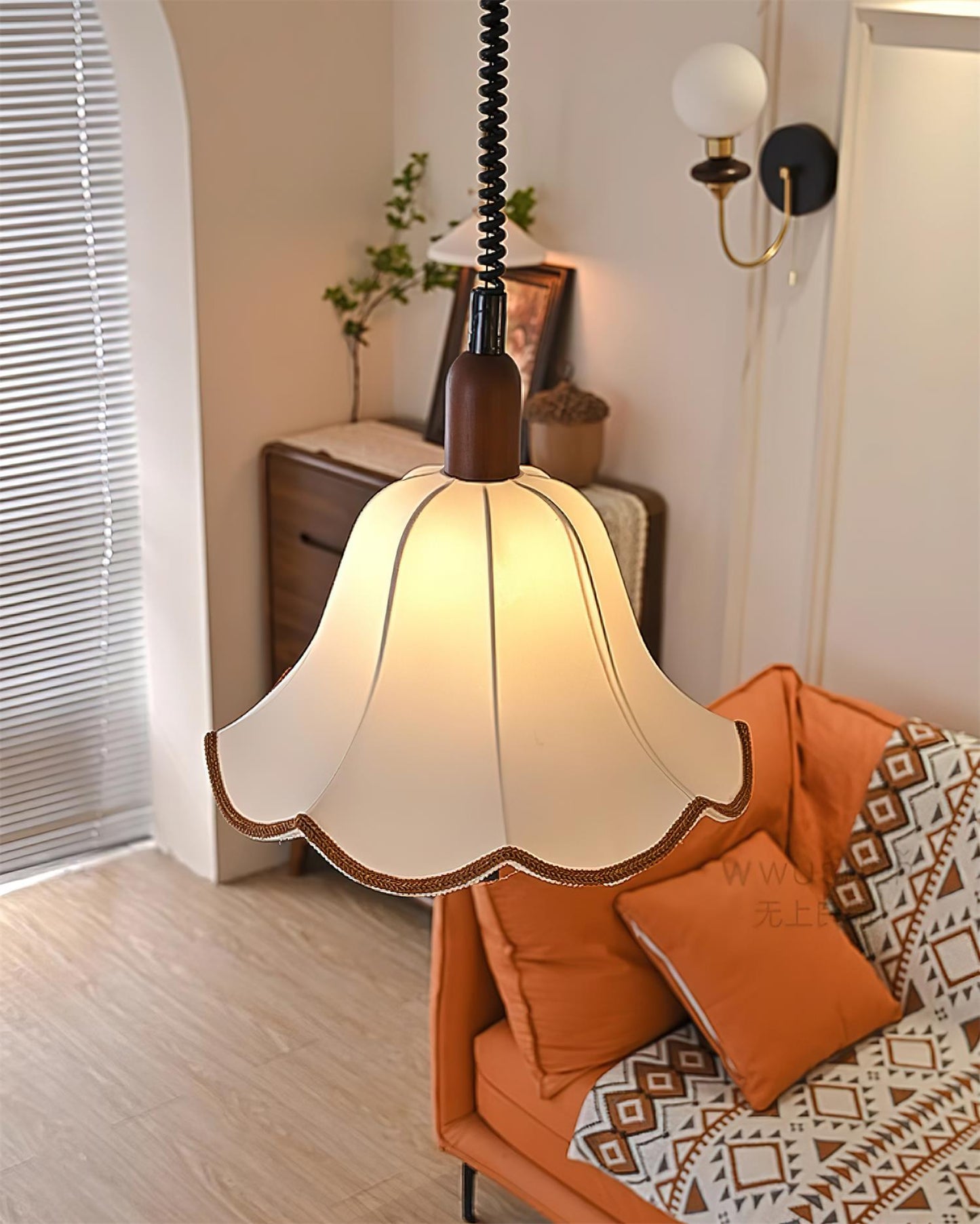 Eryn Fabric Pendant Light Dia 15.4″ x H 17.3″ / Dia 39cm x H 44cm / Dark walnut & Beige Pendant light