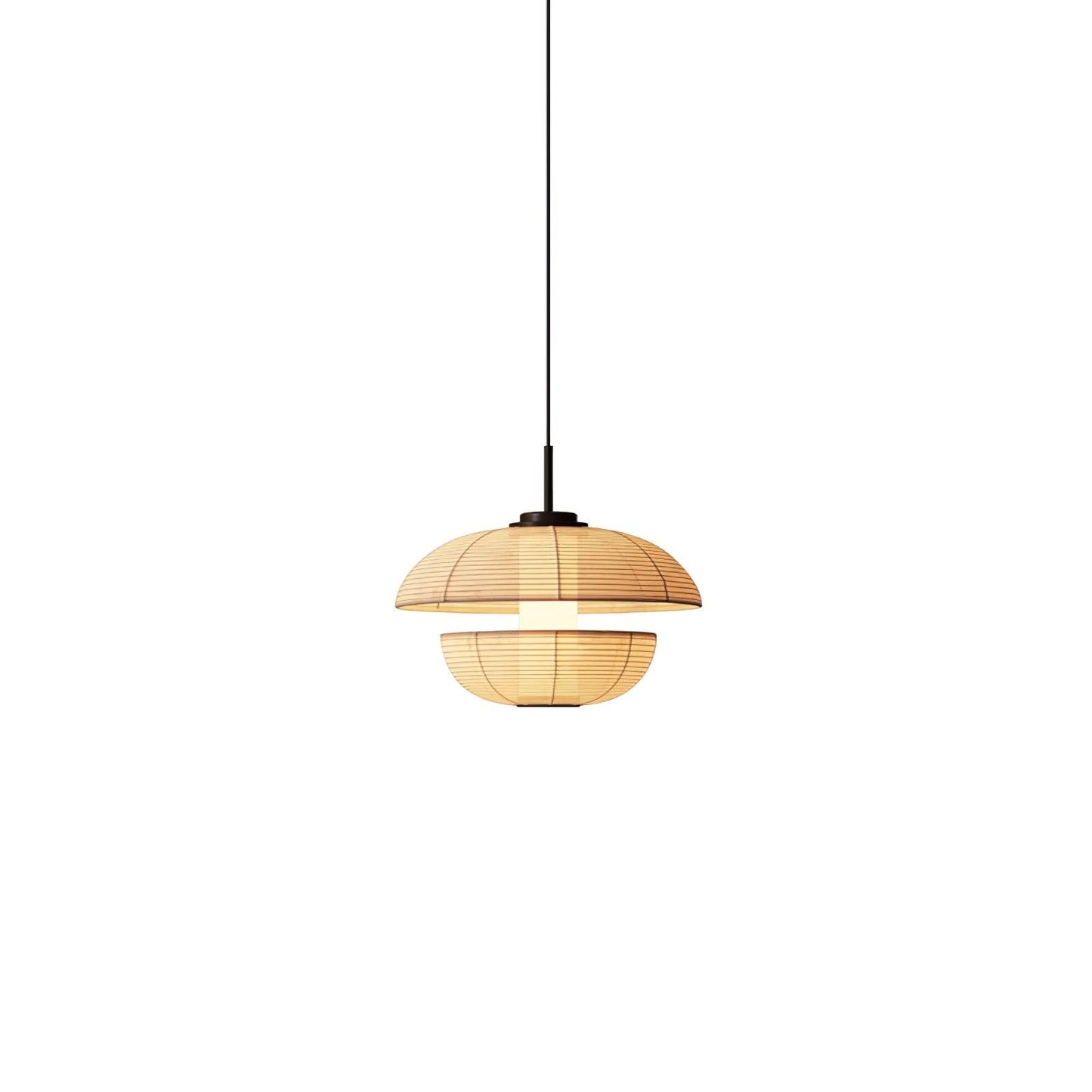 Fabric Art Hanging Lamp Model G Dia 19.7″ x H 13.8″ / Dia 50cm x H 35cm / Beige & Black Pendant light