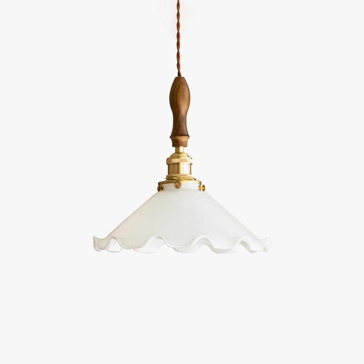 Flower Petals Pendant Lamp Dia 9.8″ x H 11″ / Dia 25cm x H 28cm / Brass & Walnut & White Pendant light