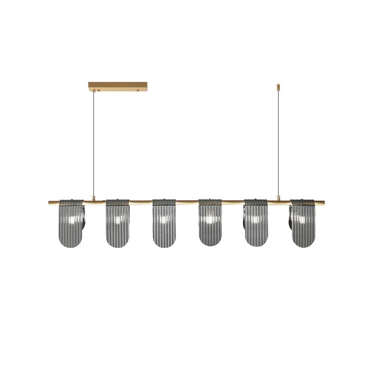 Folioles Brass Chandelier 6 lamps L 47.2″ x W 3.9″ x H 8.3″ / L 120cm x W 10cm x H 21cm / Brass & Smoke gray Chandelier