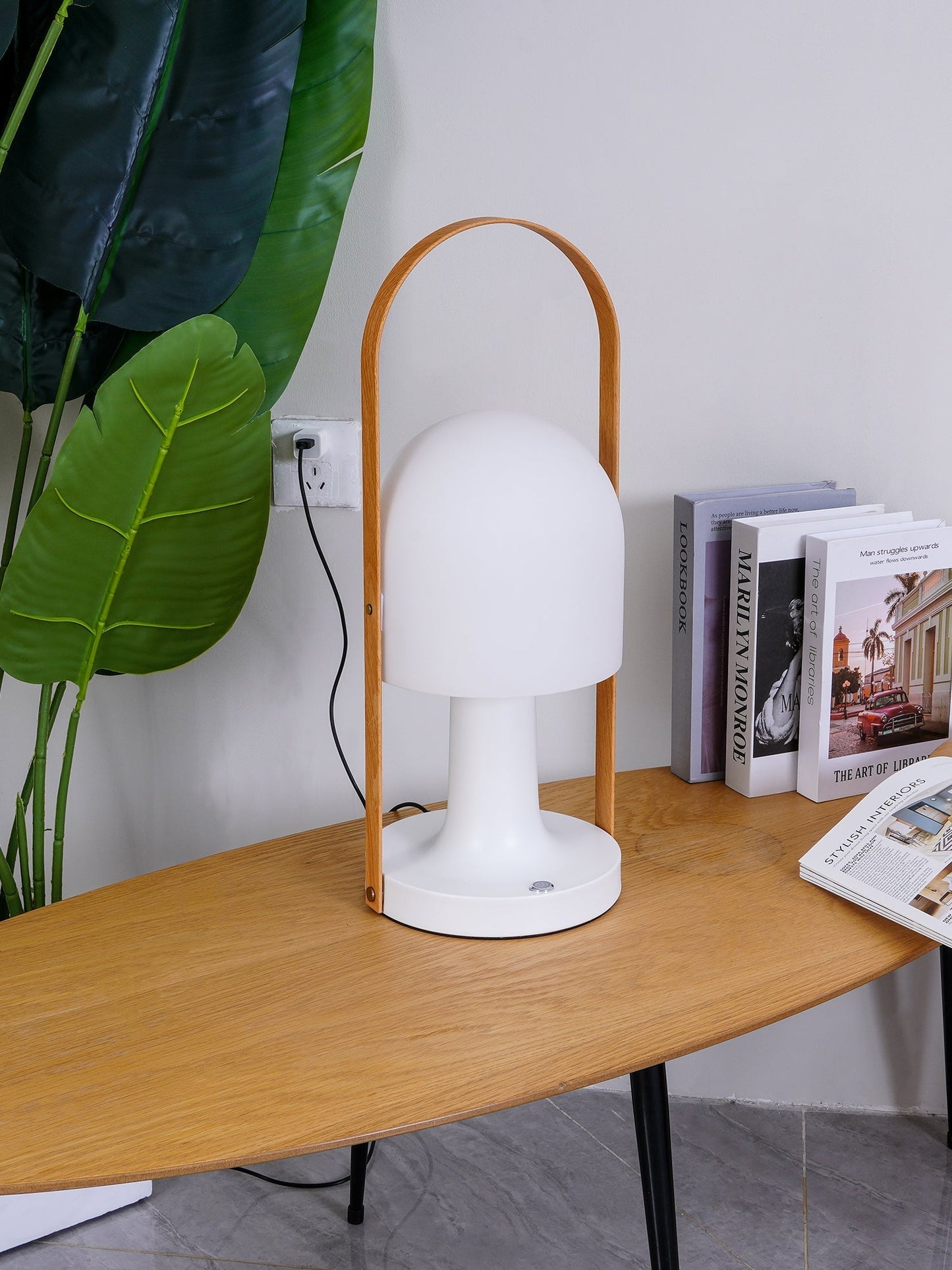 Portable Glass Charging Table Lamp ? 8.3″ x H 20.9″ / Dia 21cm x H 53cm / White / Charge Table lamp