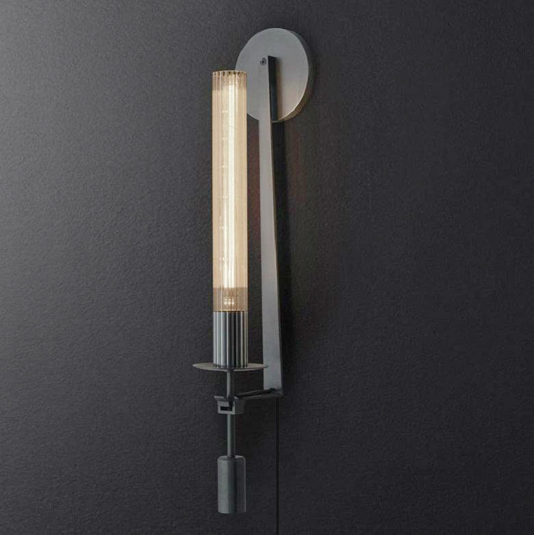French Classicism Plug-in Wall Lamp ? 4.7″ x H 28″ / Dia 12cm x H 71cm / Black & Clear glass / US Plug Wall lamp