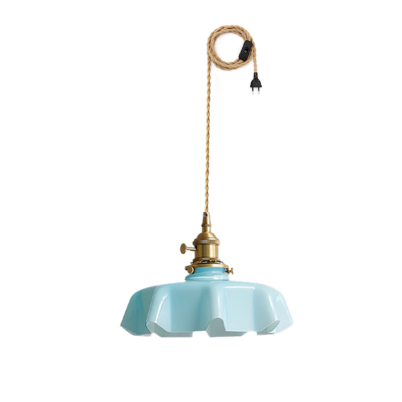 French Flower Pendant Swag Light Dia 9.8″ x H 5.1″ / Dia 25cm x H 13cm / Brass & Blue / US Plug Pendant light