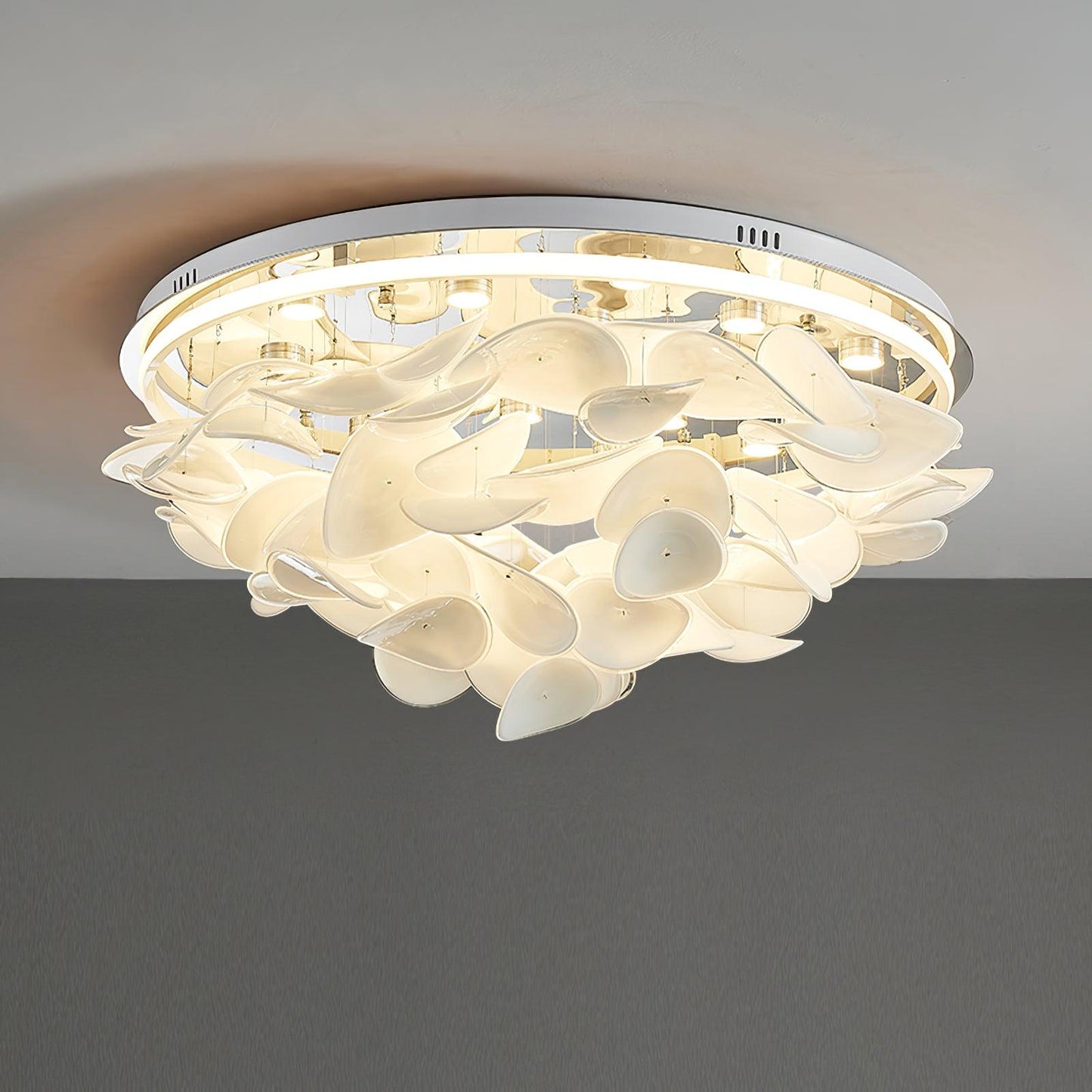 French Radici Petal Ceiling Lamp ? 31.5″ x H 12.9″ / Dia 80cm x H 33cm / Silver & White / Warm light Ceiling lamp