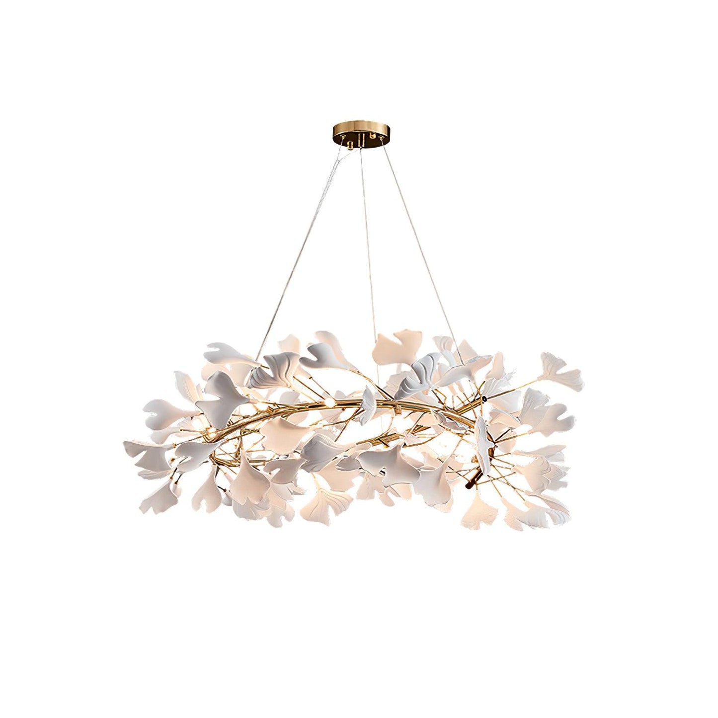 Gingko Chandelier U Dia 39.3″ x H 11.8″ The large size is only suitable for large rooms / White + gold Chandelier