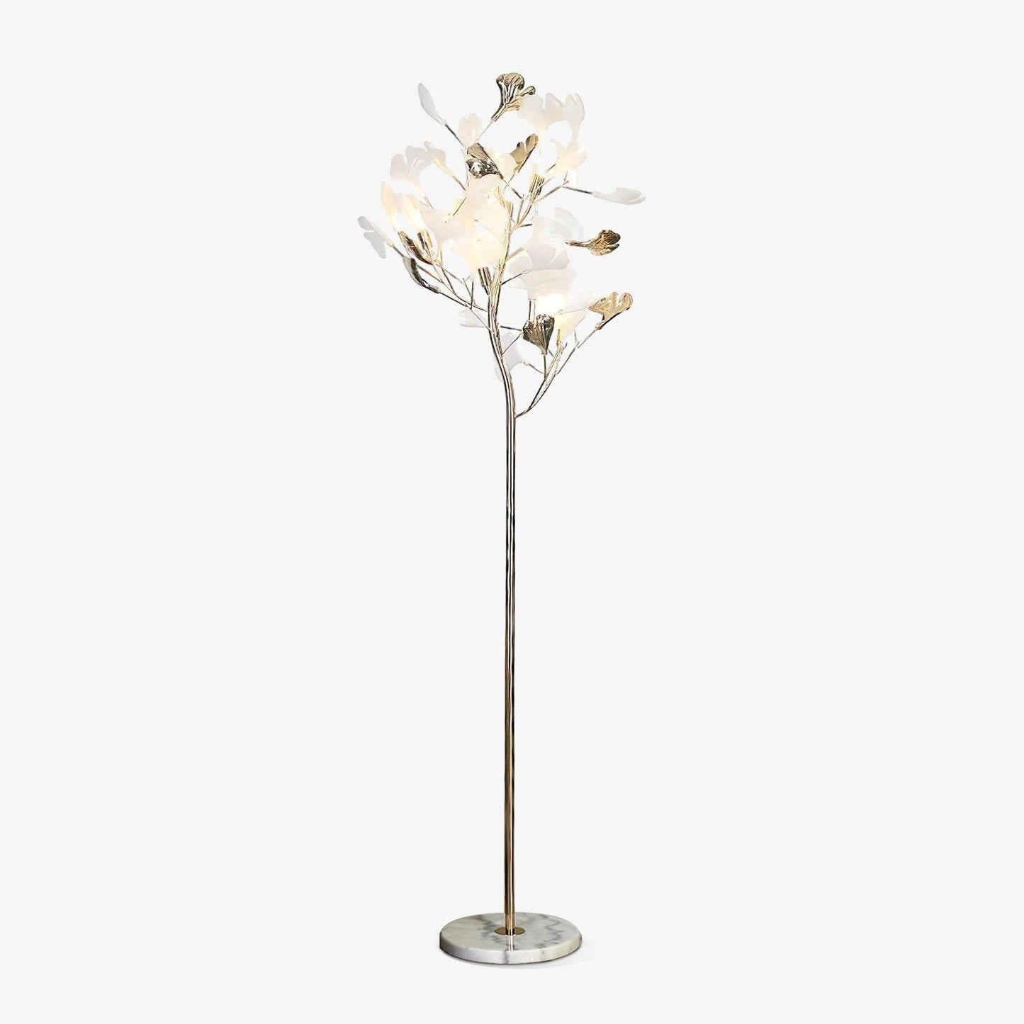 Gingko Leaf Floor Lamp Dia 23.6″ x H 66.9″ / Dia 60cm x H 170cm( E14*5 ) / Gold & White Marble Base / US Plug Floor lamp