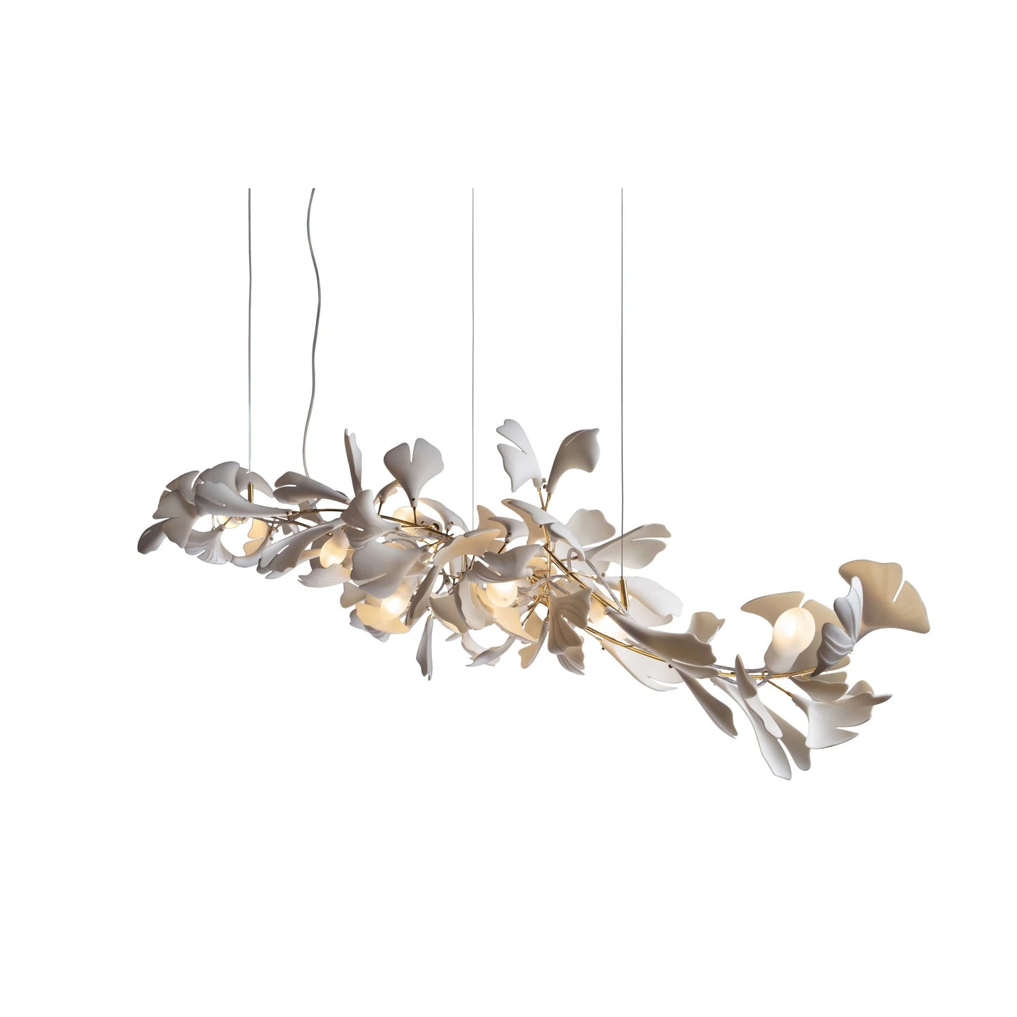 Gingko Chandelier A L 39.3″ x H 15.7″ /DiaL 100cm x H 40cm / Gold + White Chandelier