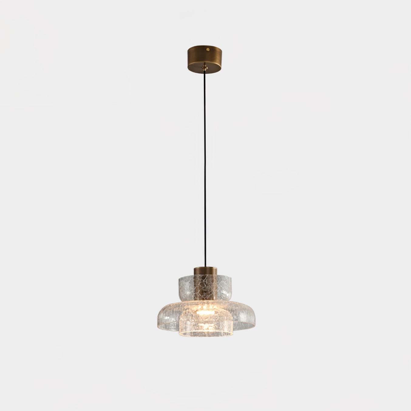 Glacier Crackle Glass Pendant Lamp Model C Size: Dia 22cm x H 12cm / Dia 8.7″ x H 4.7″ / Clear & Bronze color / Warm