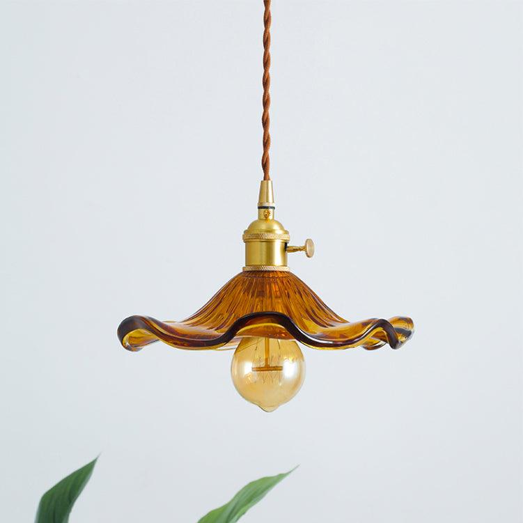 Glass Hibiscus Flower Pendant Light ? 9.8″ x H 4.9″ / Dia 25cm x H 12.5cm / Gold & Brown Pendant light