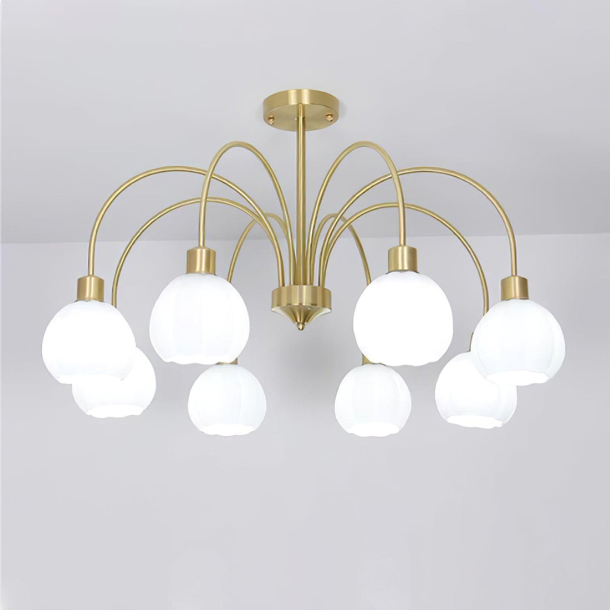 Glass Pumpkin Gold Chandelier 8 Lamps Dia 31.5″ x H 15″ / Dia 80cm x H 38cm / Gold & White Chandelier