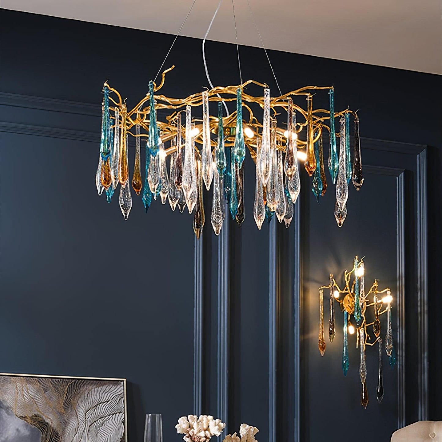 Gold Round Teardrop Chandelier Chandelier