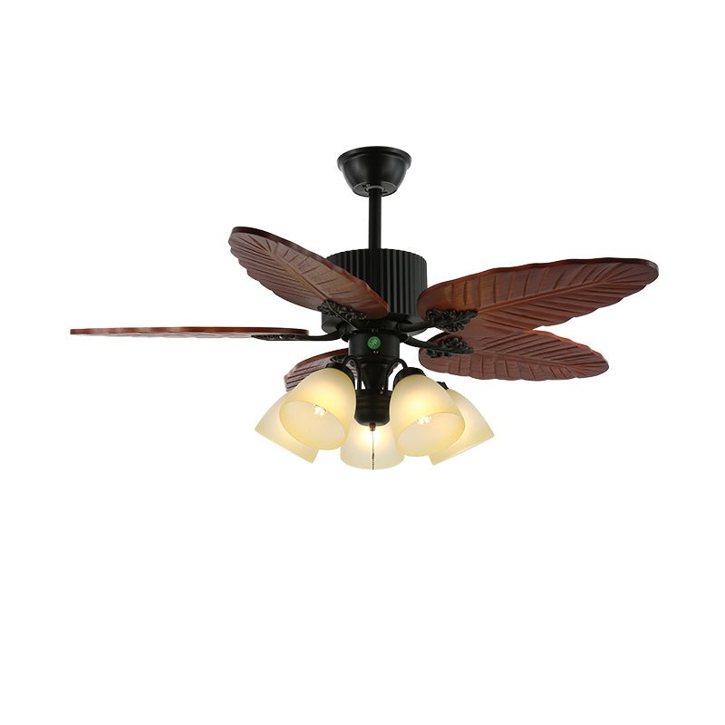 Banana Leaves 48’’/52’’ Ceiling Fan Light Dia 48″ X H 11.8″ / Model A3 Walnut Wood Grain & Black Ceiling fan light