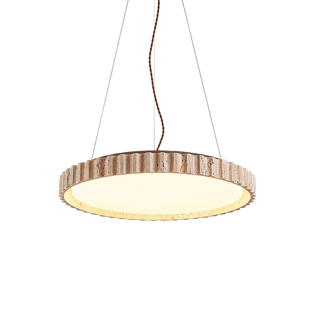 Grove Circle Pendant Light Dia 12.6’’ x H 2.8’’ / Yellow Travertine & White / Warm Light pendant Lamp