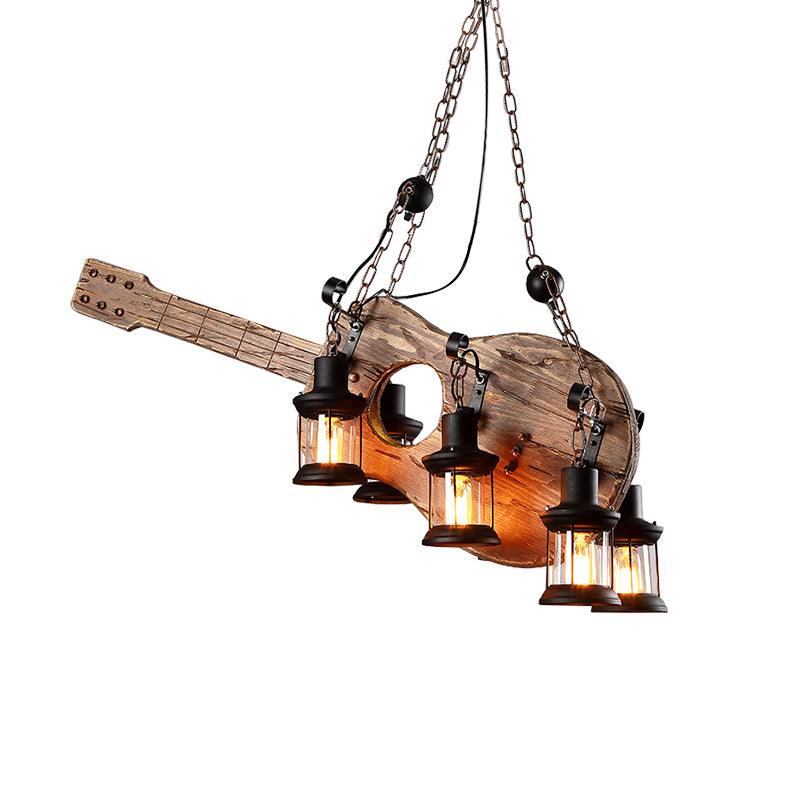 Guitar Pendant Light 4 heads Dia 41.7″ x H 14.2″ / Dia 106cm x H 36cm / Wood&Black Chandelier