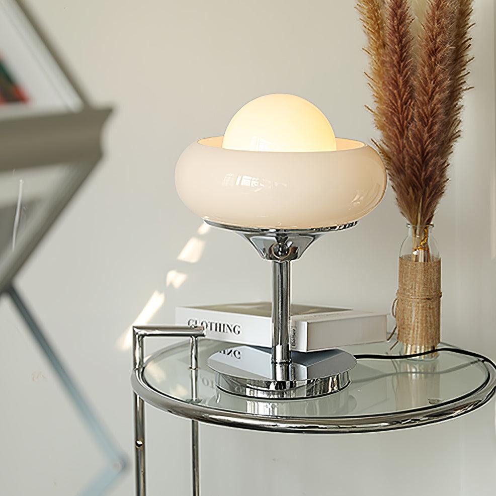 Harvey Table Lamp Dia 11″ x H 14.5″ / Dia 28cm x H 37cm / Chrome & White / US Plug Table lamp