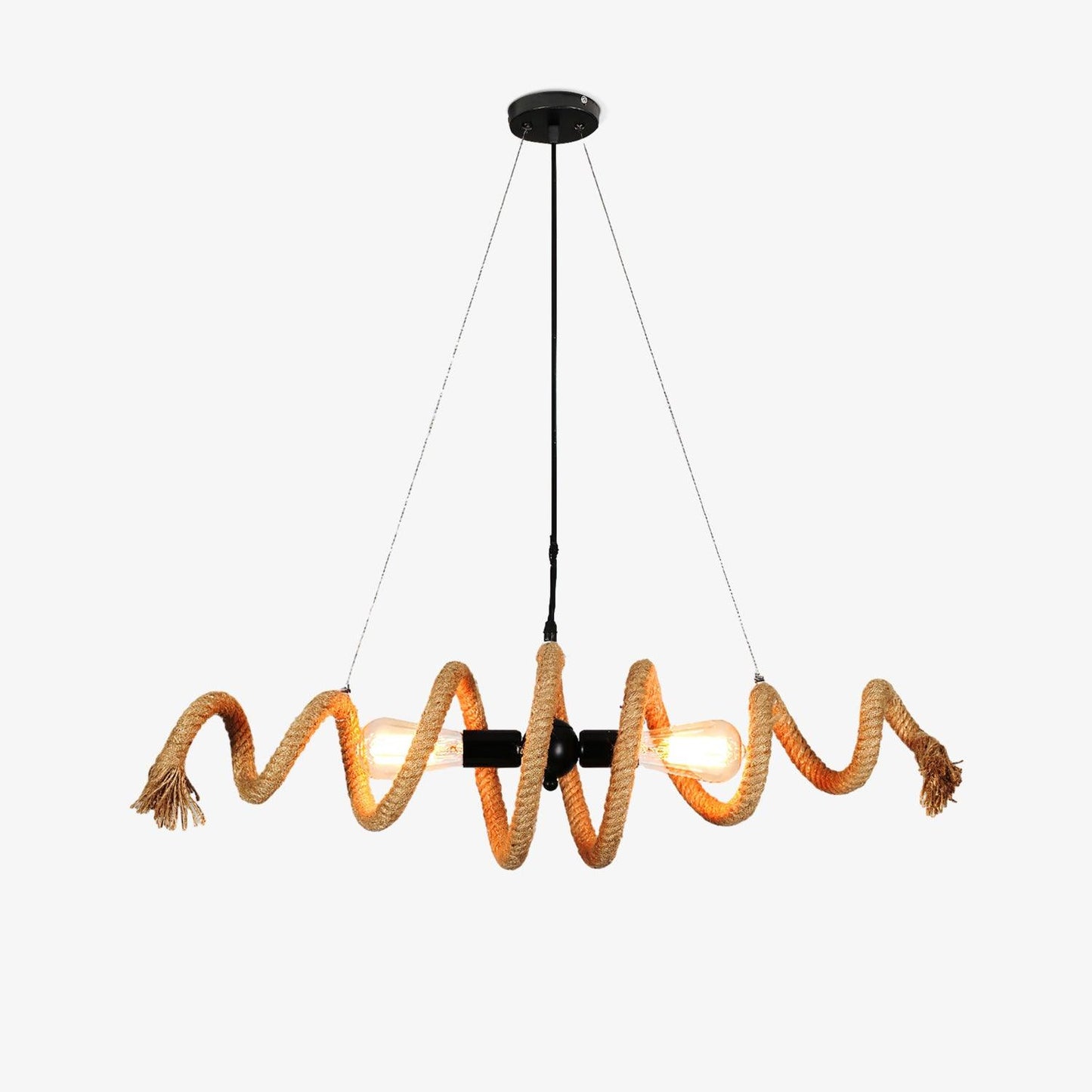 Hemp Rope Industrial Spiral Chandelier ? 31.5″ x H 7.9″ / L 80cm x H 20cm / Black & Linen color Chandelier