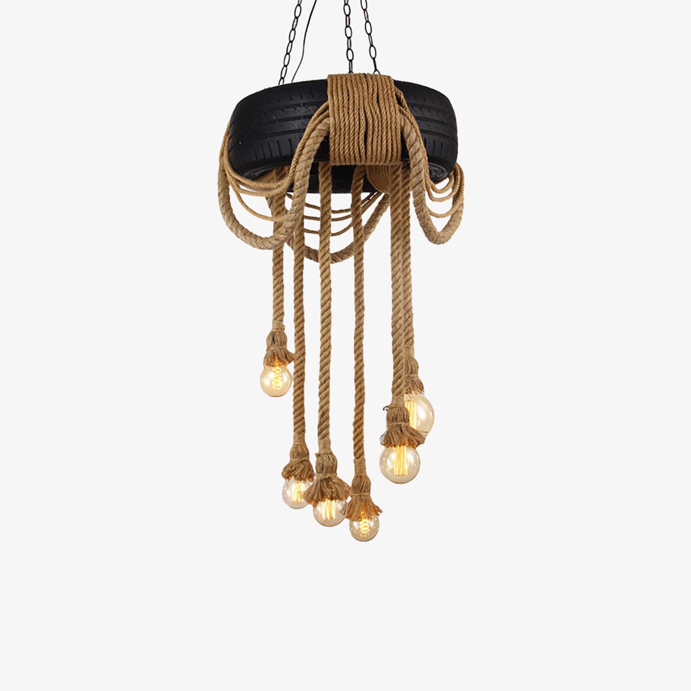 Hemp Rope Industrial Tire Chandelier ? 23.6″ x H 47.2″ / Dia 60cm x H 120cm / Black & Linen color Chandelier