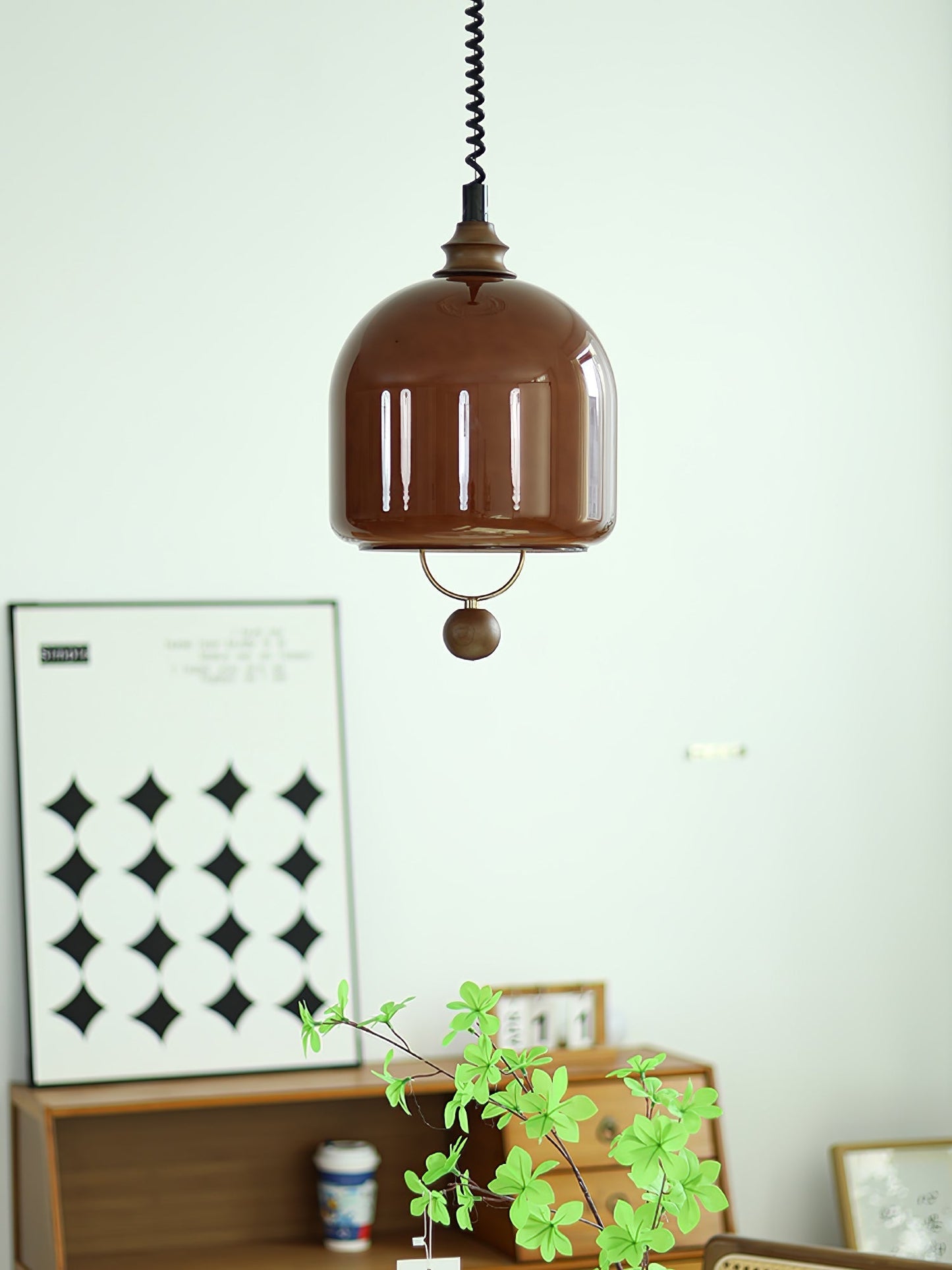 Herda Pendant Lamp Dia 9.8″ x H 8.3″ / Dia 25cm x H 21cm / Dark walnut & Dark Brown Pendant light