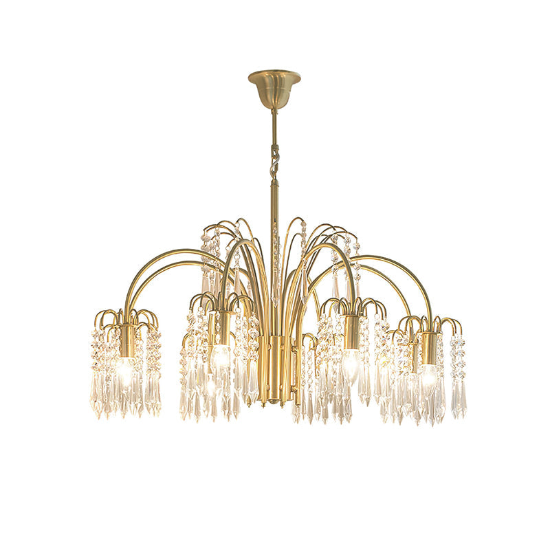 Isla Dawn Chandelier 8 Heads Dia 23.6″ x H 17.7″ / Dia 60cm x H 45cm / Brass & Clear Crystal Chandelier