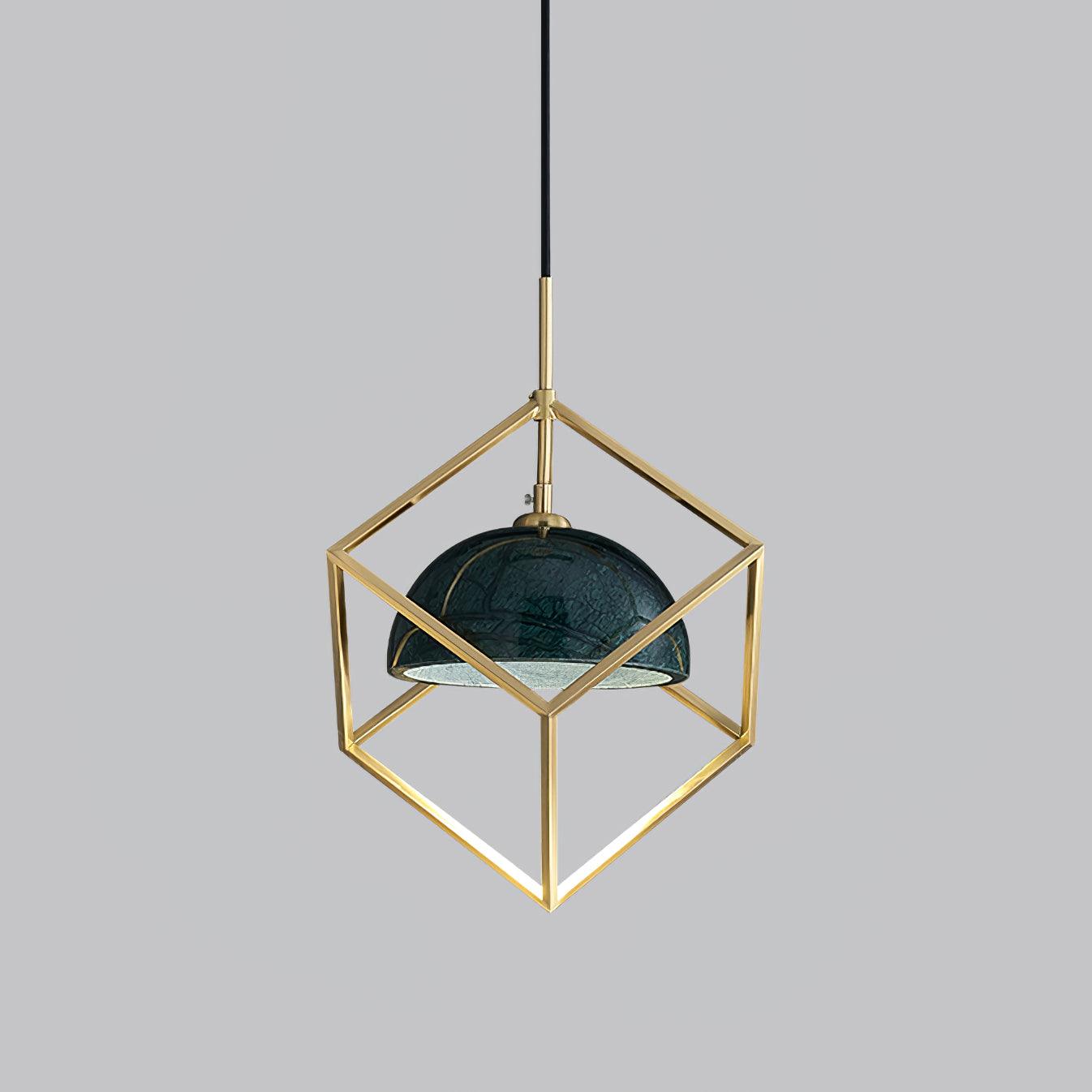 Lantern Square Pendant Lamp Model D Dia 7.8″ x H 7.8″ / Dia 20cm x H 20cm / Polished Brass + Green Marble Pendant light