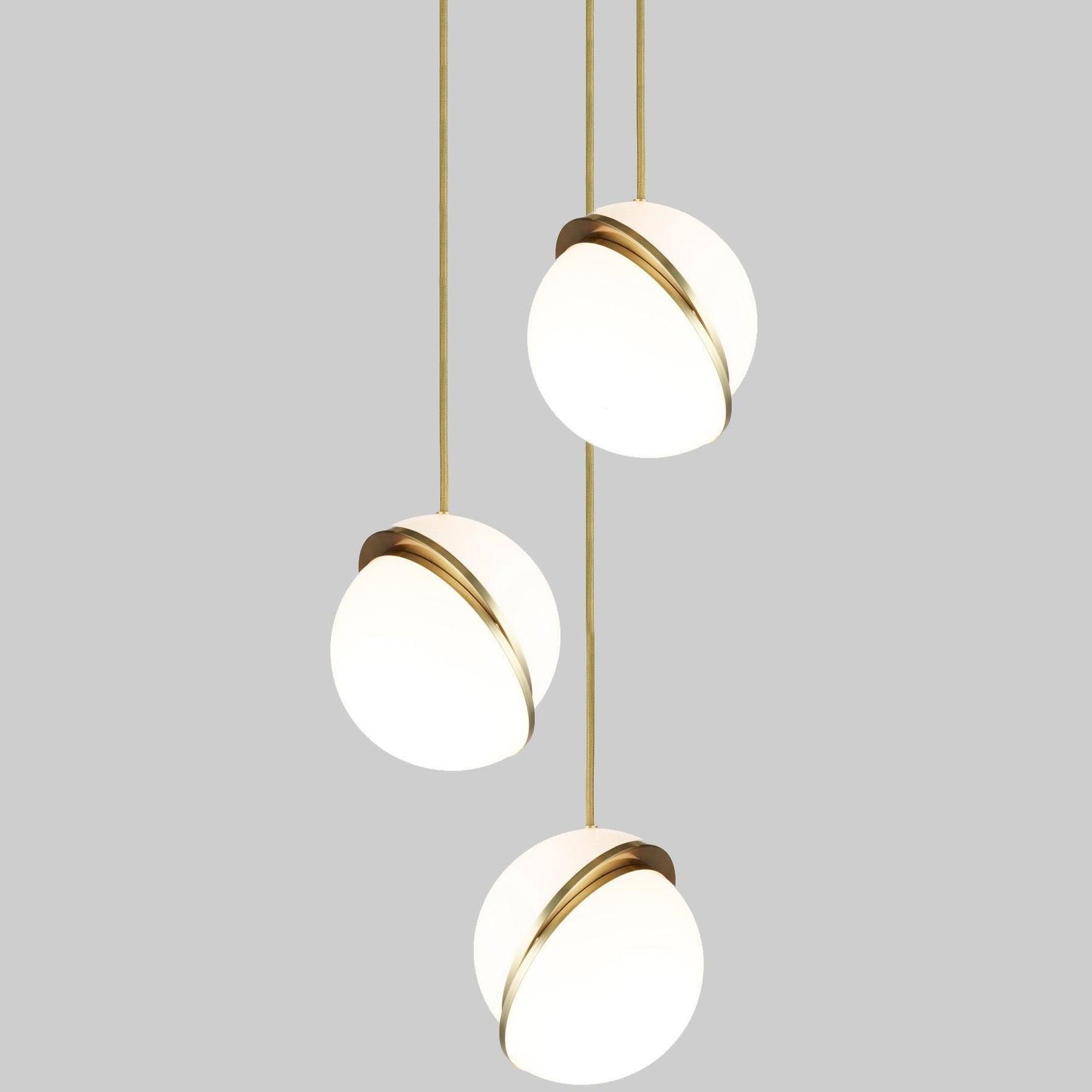 Crescent Pendant Lamp 3 heads ? 11.8″ x H 59″ / Dia 30cm x H 150cm / Brass & White Pendant light