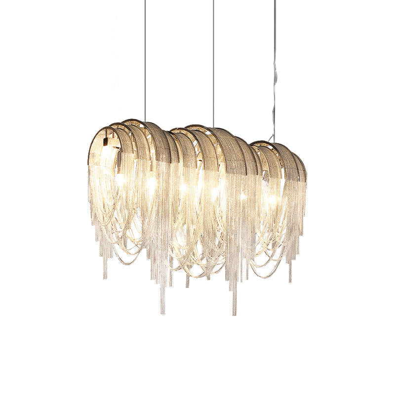Length Chains Chandelier Long L 82.7″ x W 16.5″ x H 30.7″ / L 210cm x W 42cm x H 78cm / Chrome Chandelier